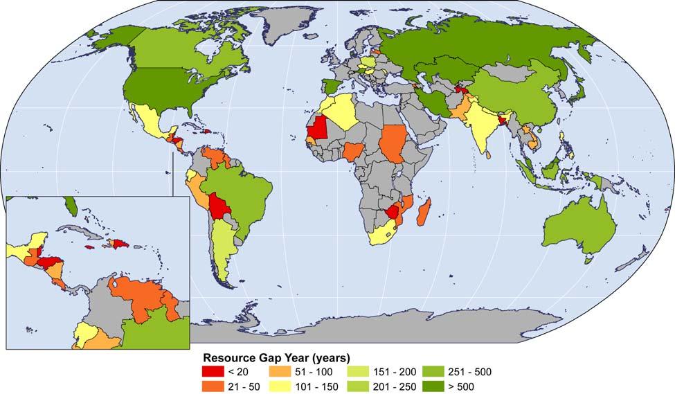 In figure 10 the countries resource gap year events are shown.