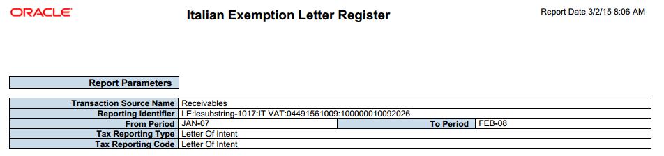 Subledger Letter of Intent Register Report Output The report output
