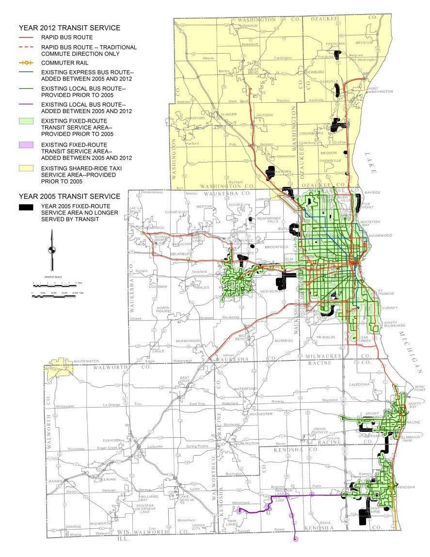 Implementation to Date of Year 2035 Plan Public Transit Element Transit Service Provided in 2012 Compared to 2005 Plan recommendations: Significantly improve and expand transit service coverage,