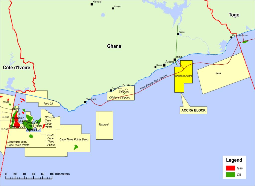 GHANA : ACCRA BLOCK Azonto Ghana (Azonto 57%) has a 45% interest* in the Accra Block and acts as Operator.