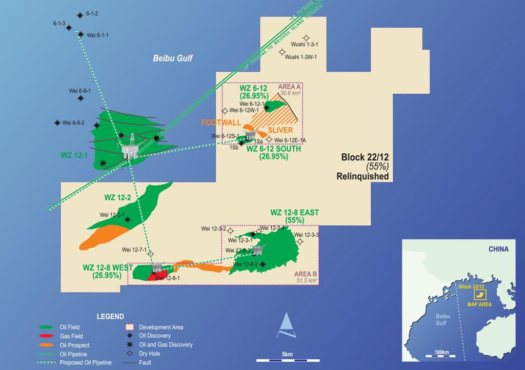 Block 22/12 is held under a petroleum contract signed with China National Offshore Oil Corporation ( CNOOC ) in December 1999. Horizon Oil has a 26.