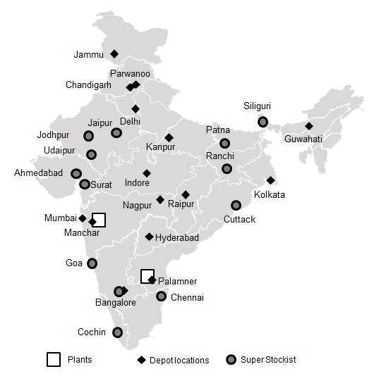 The following map sets out the location of our facilities, depots and super stockists in India: Human Resources Our work force is a critical factor in maintaining our competitive position and our