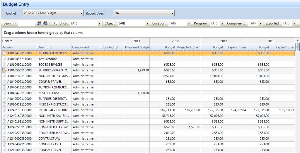 Budget Entry Account Code Listing and Search When a budget user selects the budget name from the drop-down, that user s assigned account codes