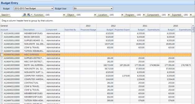 Updating the Budget To update the new budget of an account code, open the Data Entry menu tree and click Budget Entry.
