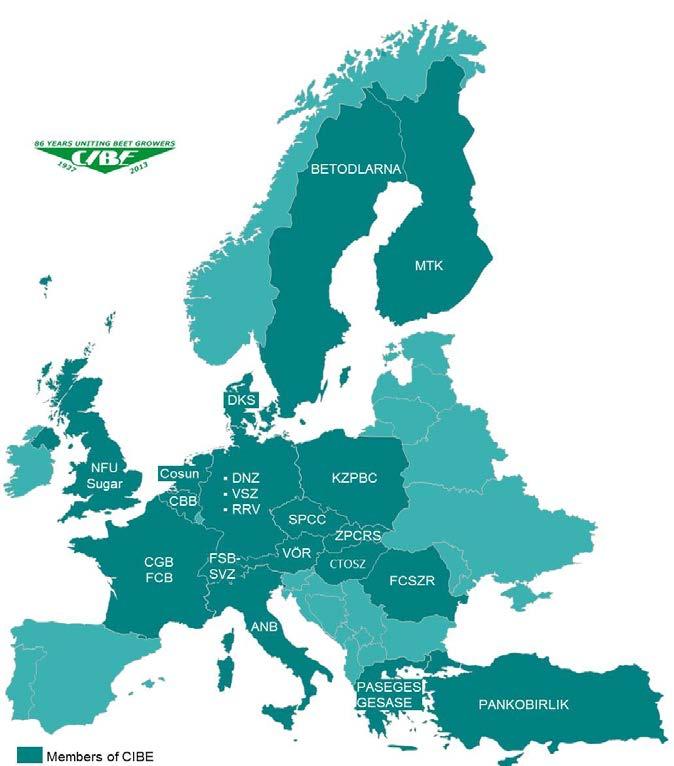 CIBE today Founded in 1927 23 MEMBERS (regional or national beet growers associations) 150 000 growers from 19 EU countries