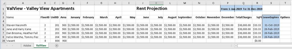 Monthly Rent Projection We received a request for an option to have the Rent Projection