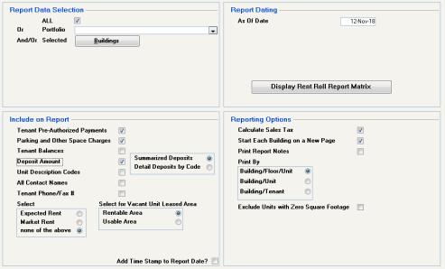 Rent Reports Master Rent Roll The Master Rent Roll report has been modified to add an option to display Summarized Deposits or Detail Deposits by Code.