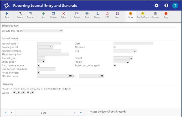 Generating a Recurring Journal To generate a recurring journal: Open the Recurring Journal Entry/Generate program.