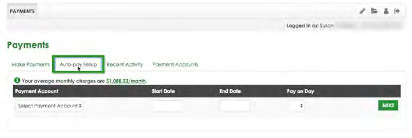SET UP AUTOMATIC PAYMENTS Step 1: Select the Auto-pay Setup tab to set up recurring