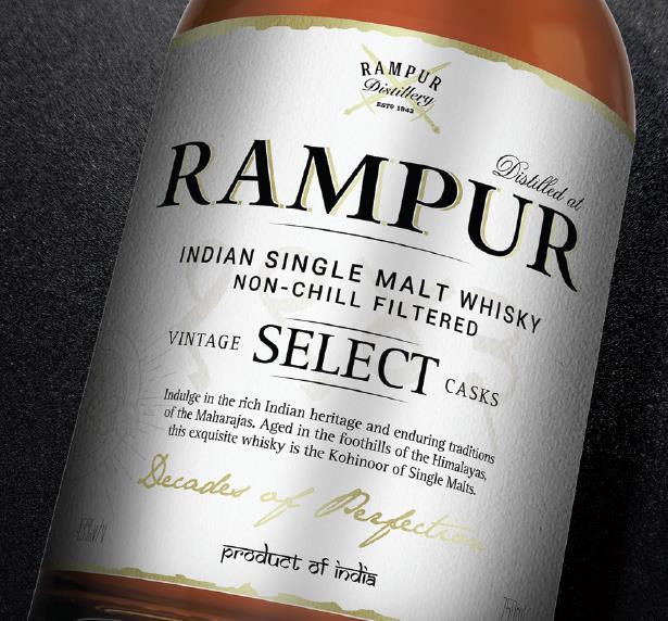 New Product Launch Rampur Indian Single Malt A leap into the journey of creating super premium products and brands Tasting Notes Aroma: Rich fruity top note, toffee in the background, floral, honey,