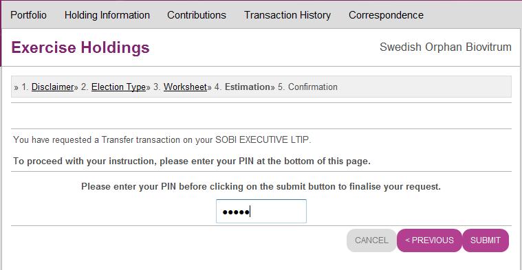 Step 7: Enter your PIN and confirm transaction by clicking the Submit
