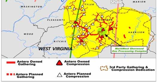 services 100% fixed fee long term contracts AR owns 70% of AM units (NYSE: AM) Utica Shale Projected Midstream