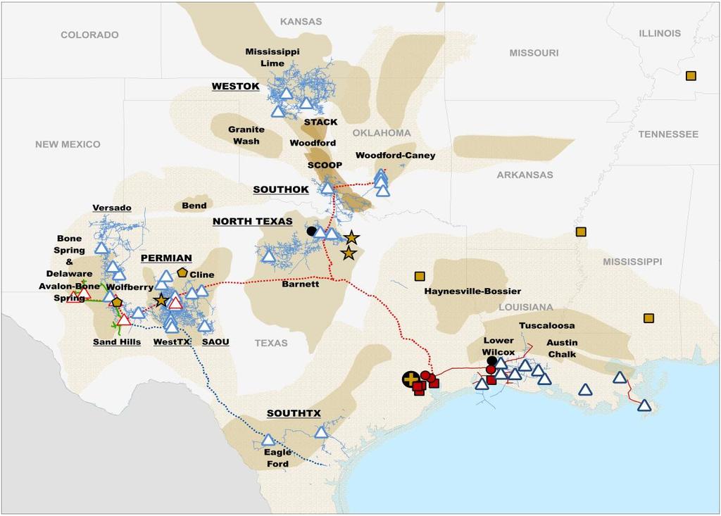 Integrated and Diverse Asset Footprint Integrated Midstream Platform Connects Lowest Cost Supply Growth to Key Demand Markets Substantial gas processing in