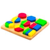 5 Shape Block Puzzle Coloured Wooden Shapes & Board. Wholes, Halves & Thirds.