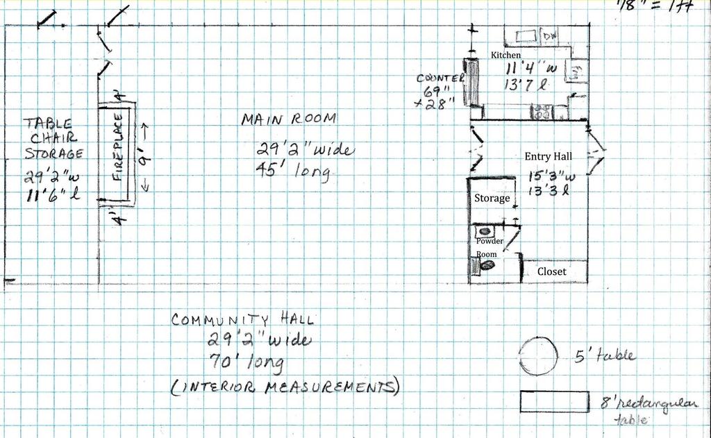 Samish Island Community Center Floor Plan Scale: 1/8 = 1 ft. View photos at http://www.samishisland.