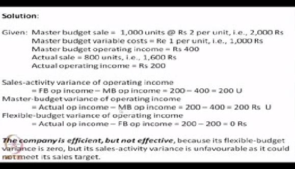 This is the actual operating income. Compute and interpret master budget variance, sales activity variance and flexible budget variance. (Refer Slide Time: 17:00) Now this is how we go.