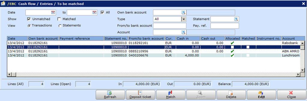 Chapter 2 Cash Flow Process 2.4.6 Matching of payments or receipts The matching process is the linking of the created or imported cash flow transactions to the invoices (or installments).