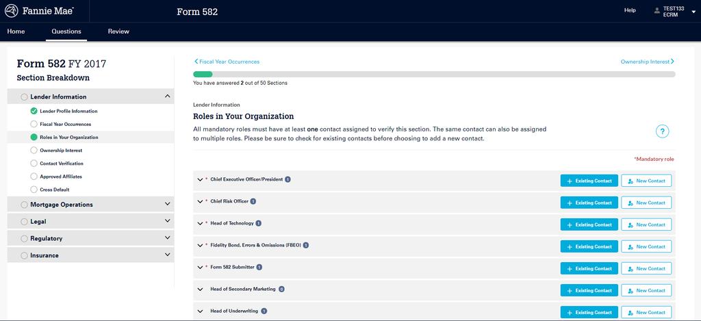 Roles in Your Organization 1. After logging in, select the Lender Information section from the left navigation menu.