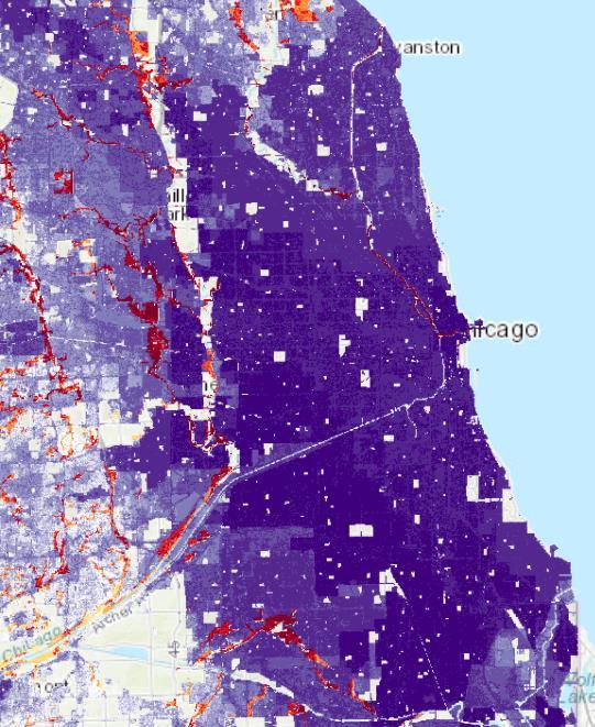 Using data from FEMA, Chicago counties, and the city itself, Chicago Metropolitan Agency for Planning (CMAP) created Flood Susceptibility Indices (FSI) that relate the geographical areas of flood