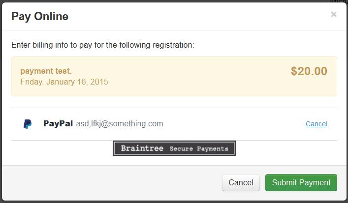 modal looks like for patrons paying with PayPal in SignUp: The