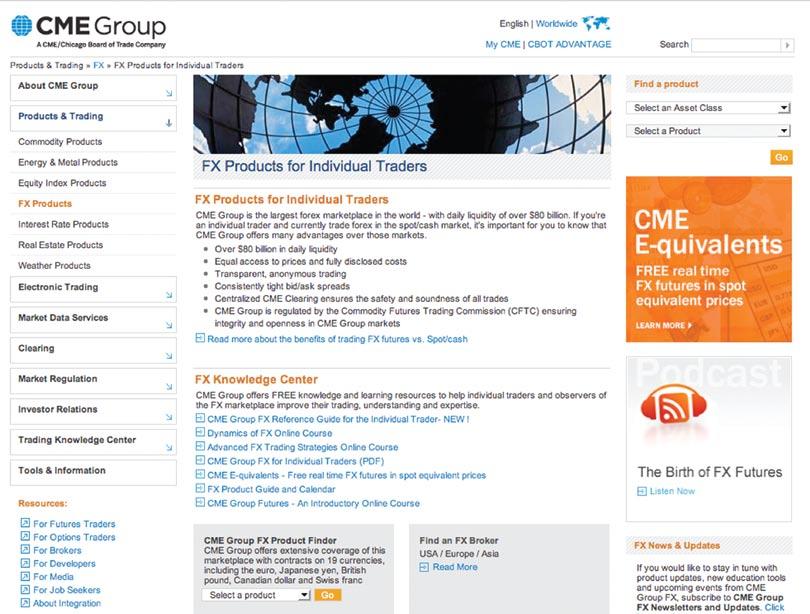 EDUCATION A commitment to knowledge and resources CME Group has made it easier than ever for you to trade forex futures by providing a variety of helpful resources on its Web site (www.cmegroup.