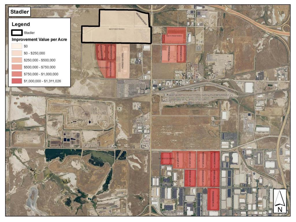 FIGURE 2: COMPARISON SITES, TAXABLE VALUE PER ACRE Sales Tax Revenues Stadler will not generate any direct point-of-sale tax revenues because there may not be direct sales in the immediate area.