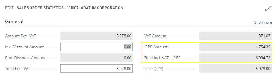 The IRPF Group is, by default, the same as the header (that of the sales customer); however it can be modified, allowing to have different IRPF percentages in the same document.