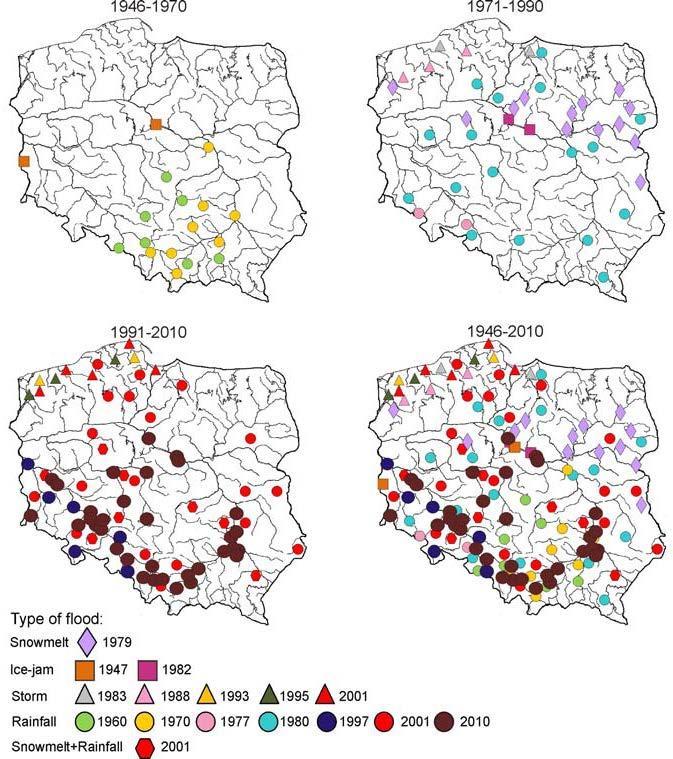 Catastrophic floods of regional extent in Poland: from 1946 to 1970; from 1971
