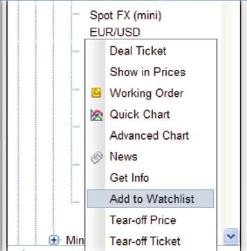 This launches a window that allows you to specify to which Watchlist you would like to add the rate.