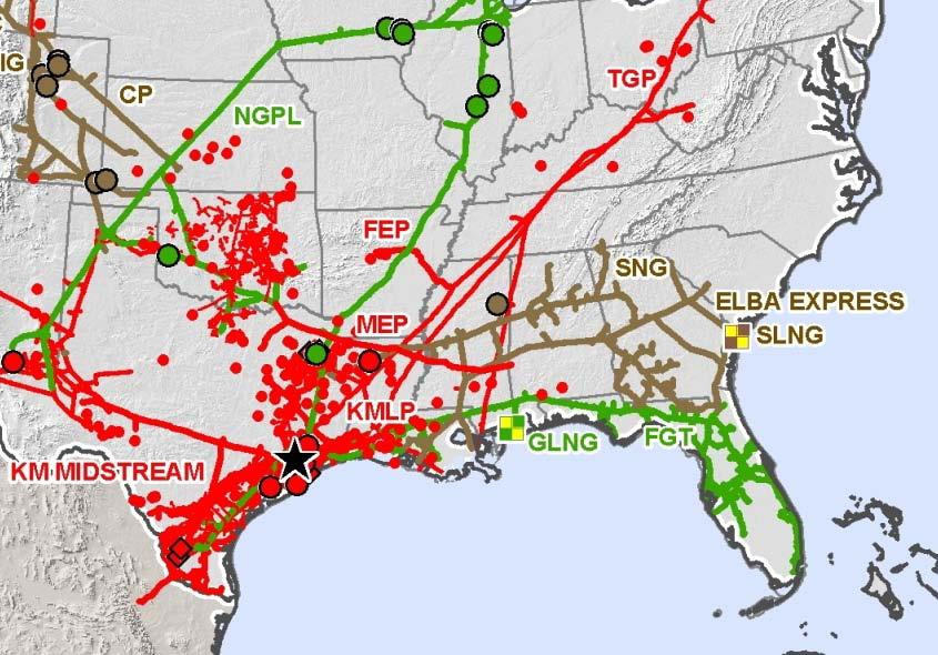 LNG Exports KM natural gas pipeline network & existing LNG facilities well-positioned for LNG exports 14 LNG export projects are proposed along the TX and LA Gulf Coast 21 non-fta export license