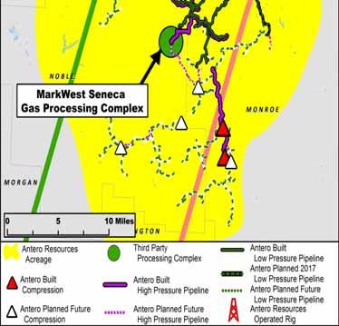 Gathering Pipelines (Miles) High Pressure Gathering Pipelines (Miles) 58 63 36 36 Condensate Pipelines (Miles) 19 19 Compression Capacity (MMcf/d) 120 120 Antero plans to operate an average of three