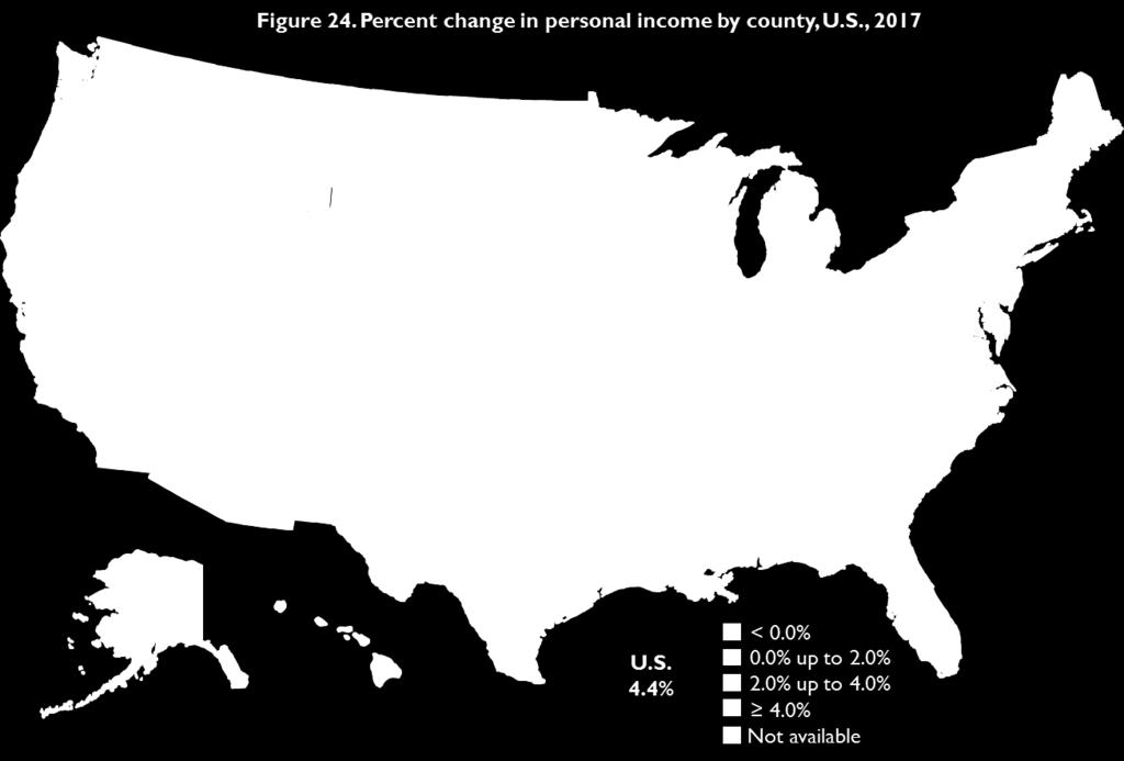 Many of the counties in the nation s mid-section that experienced decreases in personal income in 2016 saw increases in 2017.
