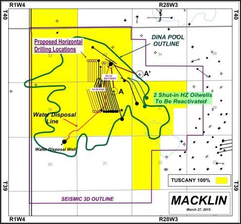 Tuscany 100 % WI. Drilled 14 Dina oil wells. Two shut-in Dina oil wells 3D seismic and geological control.
