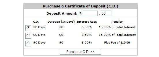 This CD is mature, meaning it is ready to be cashed out and transferred back into your checking account by clicking on the Transfer button. In the example above, the CD earned this student 5.