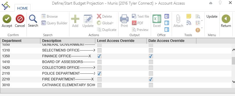 Define Start Budget Projection Account Access Central Budget Entry