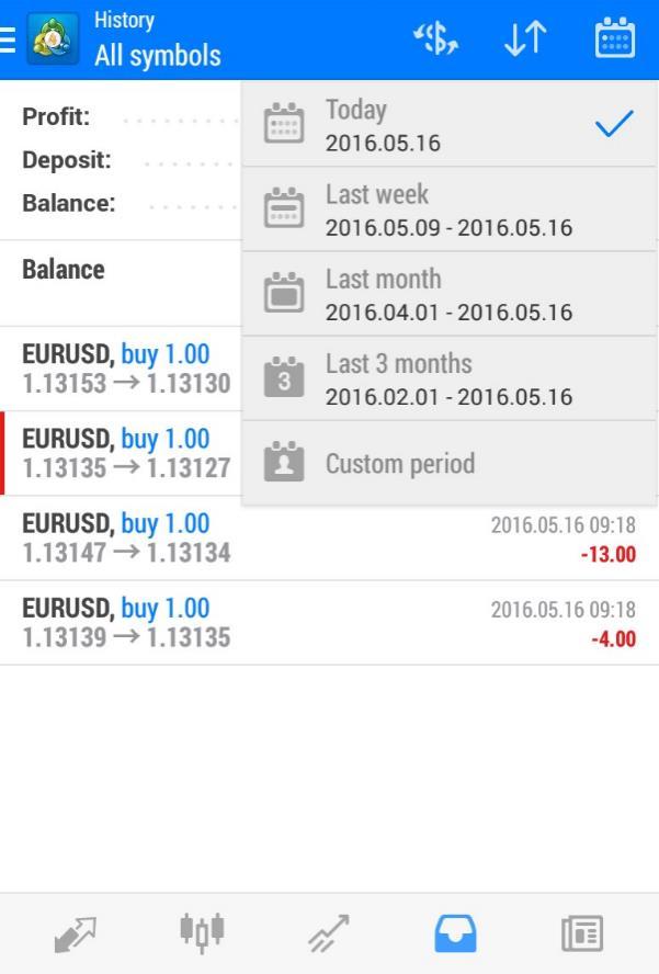 7. HISTORY PAGE The History page () enables you to view your trading history.