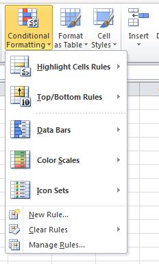 This brings down a drop-down menu which allows you to highlight that particular cell (set of cells) based on a given formula as shown below.