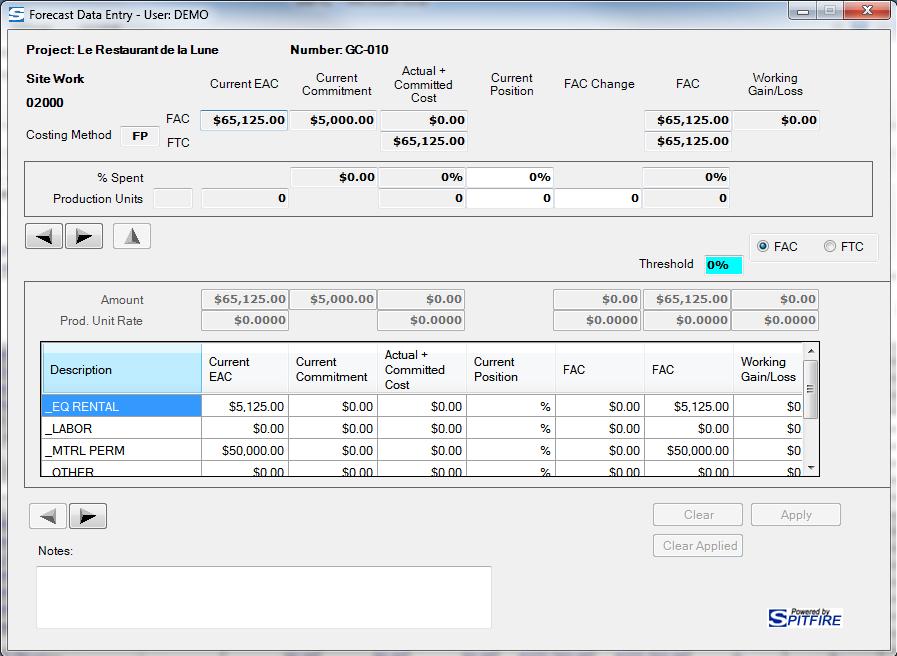 Page 14 Form Navigation Click or to move to the prior or next Cost Code. By default, the BFA Data worksheet (and therefore the Forecast Data Entry form) is organized by Cost Codes.