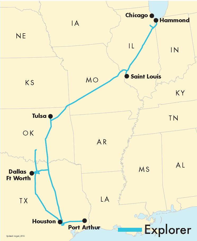 EXPLORER ACQUSITION Overview Operated by Explorer Pipeline 1,830 mile common carrier pipeline 28 from Port Arthur, TX to Tulsa, OK 24 from Tulsa, OK to Hammond, IN 10 from Houston, TX to Arlington,