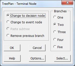tree-diagram area.) Figure 6. TreePlan Initial Default Decision Tree Build up a tree by adding or modifying branches or nodes in the default tree.
