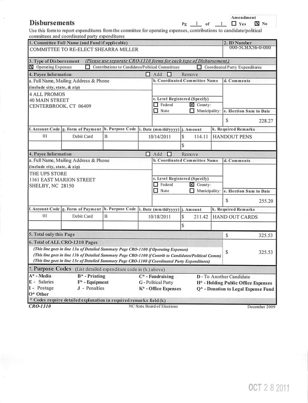 Disbursements pg \_ 0f i_ D Yes El no Use this formto report expenditures fromthe committee for operating expenses, contributions to candidate/political committees and coordinated party expenditures