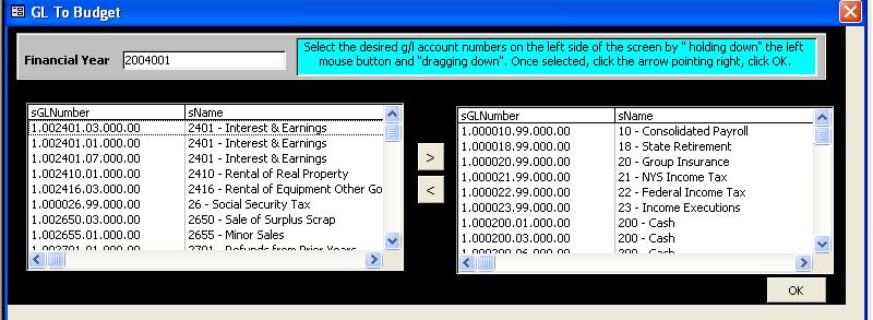 6 Budgets General Ledger Data Entry Tab Add/Edit Yearly Budget A simple way to enter a lump sum budget amount for operating statement g/l accounts.