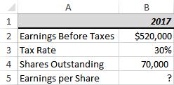 13 8. Which of the following is the correct formula for cell B5 to calculate the earnings per share?