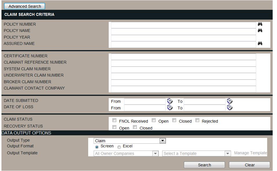 Searching for Claims/Claim Reports From the main SYSTEM NAVIGATION, click on the Claim link to open Claim Query/List.
