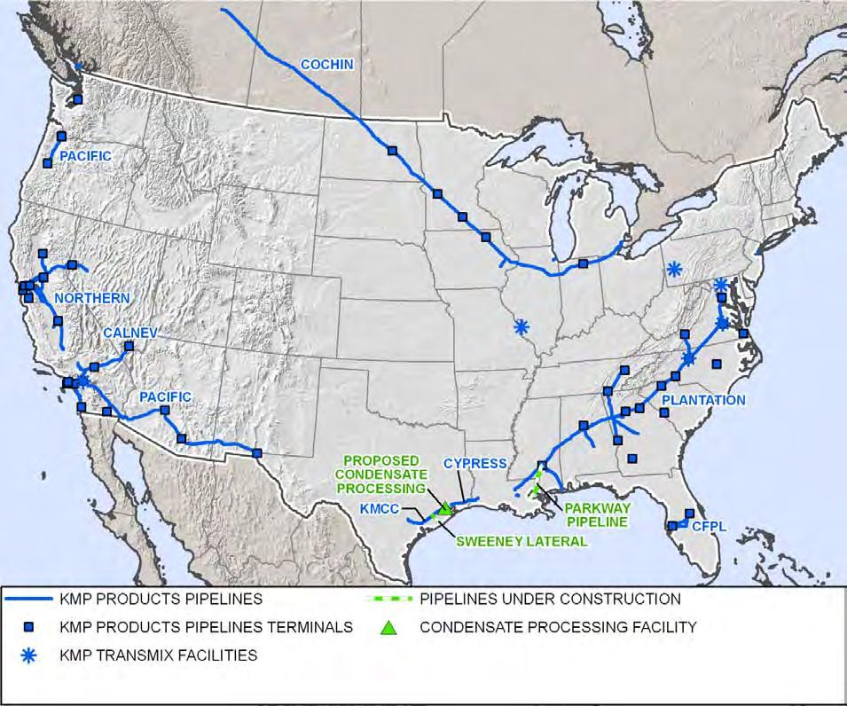 (KMP) Products Pipelines Segment Well-located with origin in refinery / port hubs and terminus in population centers Long-term Growth Drivers: Development of shale play liquids infrastructure