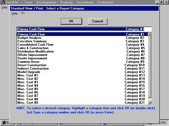 View / Print Command Button This command first requires that you select a Tract-PIE report category then followed by selecting an existing calculated report within that category.