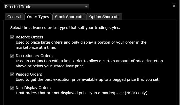 Set default values for quantity, order type, and more for both stock and option trades Directed