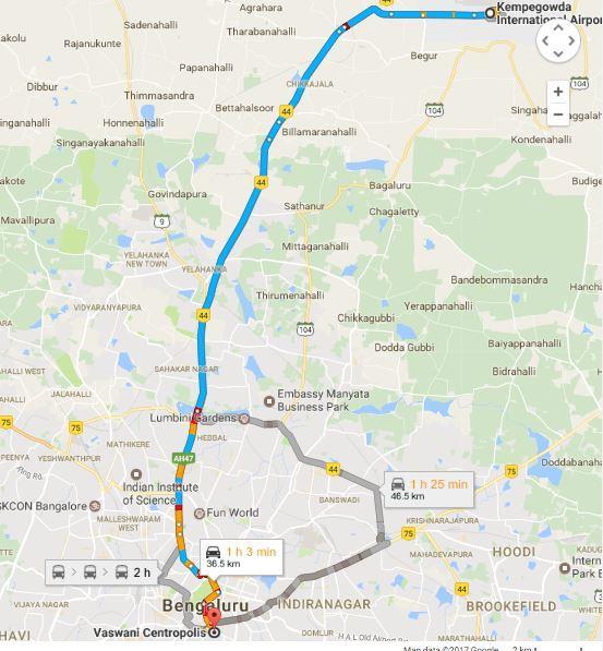 Map route to venue of the meeting (from Kempegowda