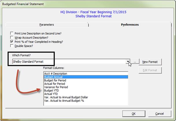 Report Preferences (Choose your format) The BFS has several built in report formats from which to choose. Use the Which Format drop down list to select a format.