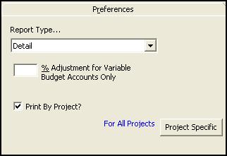 Printing by Project Print By Project removes all non Project filter options because all accounts that have Project budgets are included.